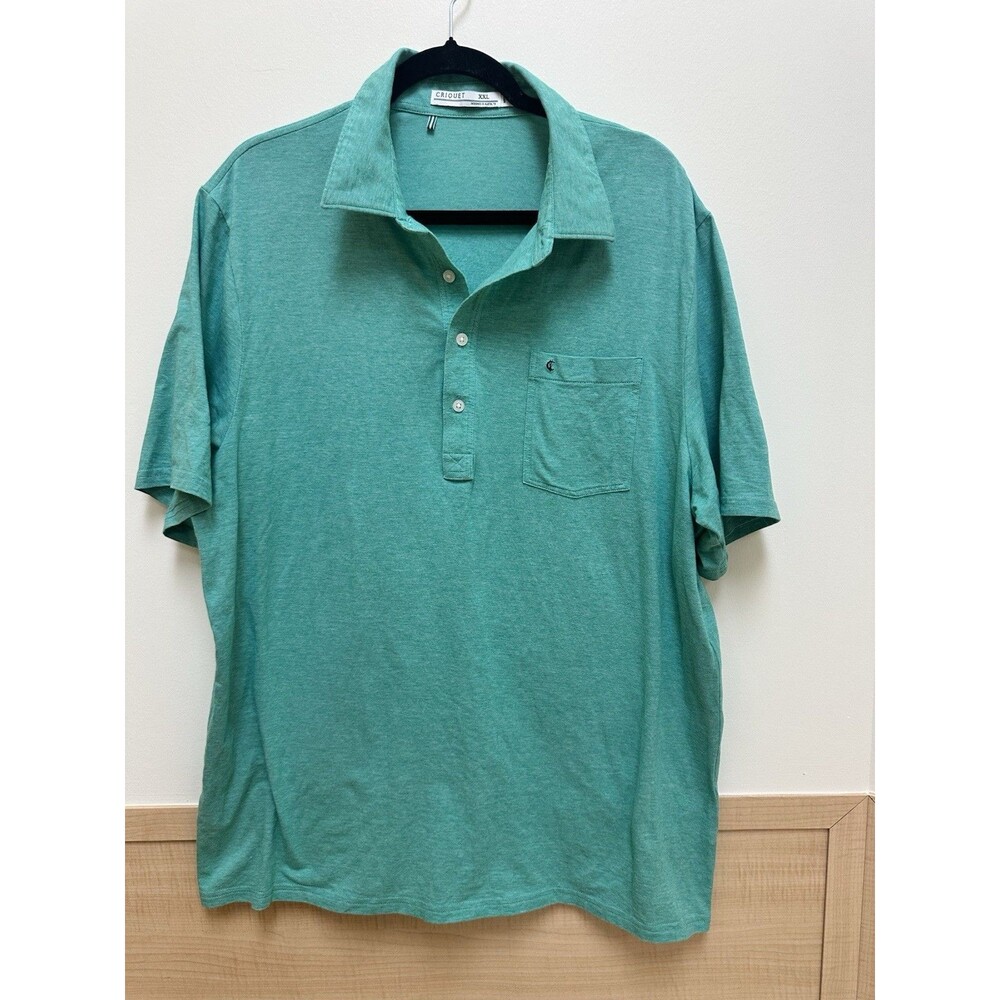 Criquet Polo Shirt Men XXL Green Solid Short Sleeve Organic Cotton Golf Casual